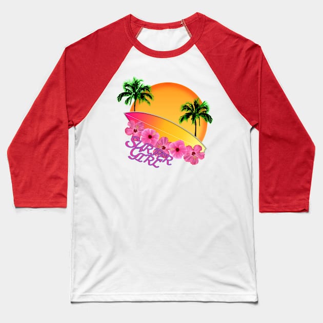 Surfer Girl Baseball T-Shirt by macdonaldcreativestudios